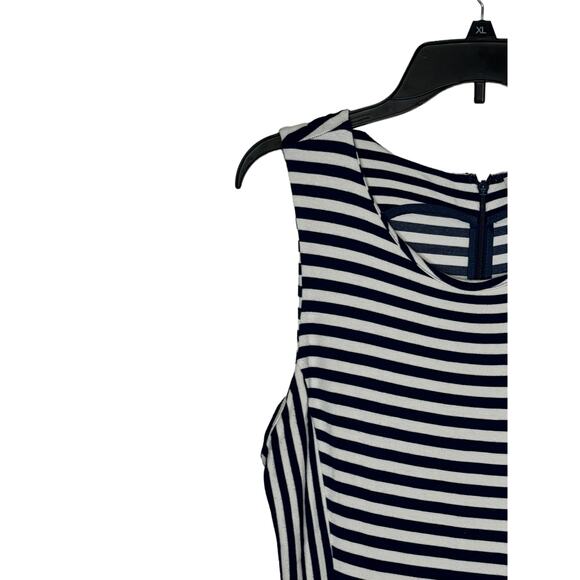 Madewell Women T-Shirt Dress Afternoon Sleeveless Striped Pockets Pleated Large - Picture 3 of 10